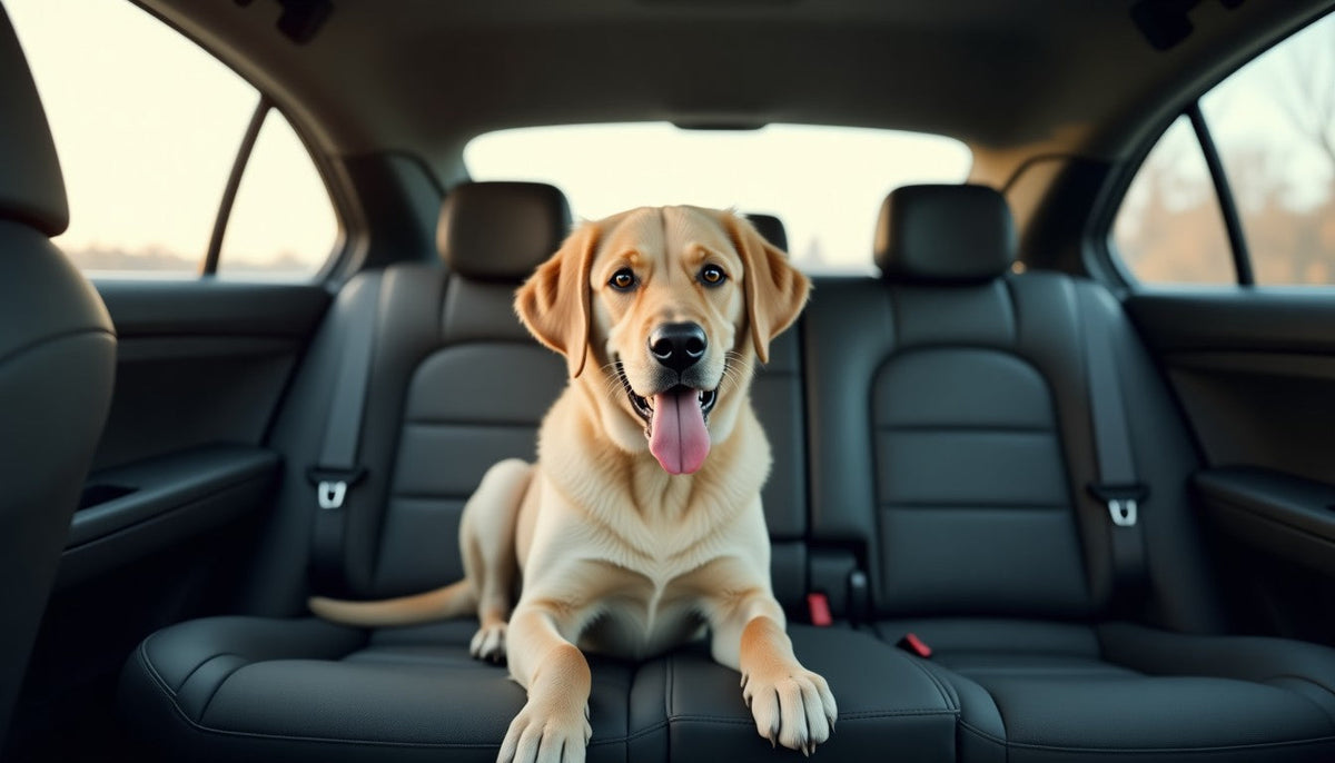 Labrador sitting on a car back seat