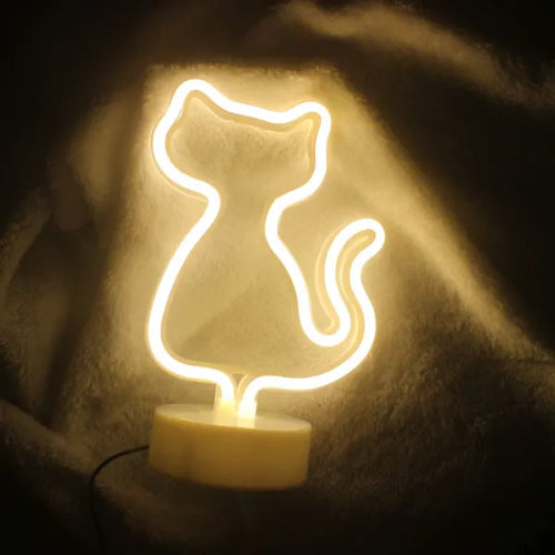 ShedLoop™ Neon Kedi Gece Lambası — Sıcak Beyaz, Masaüstü ve Duvar
