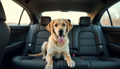 Labrador on a car back seat